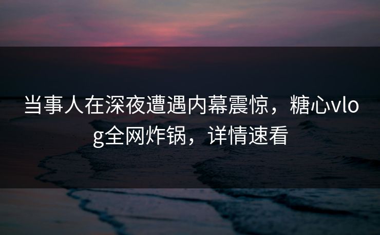 当事人在深夜遭遇内幕震惊，糖心vlog全网炸锅，详情速看